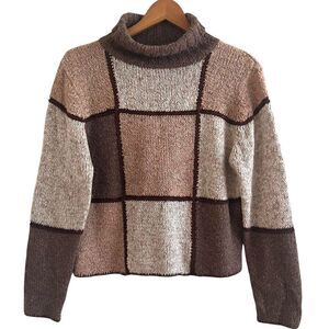 Vintage brown tan Fashion Bug Patchwork Sweater size M